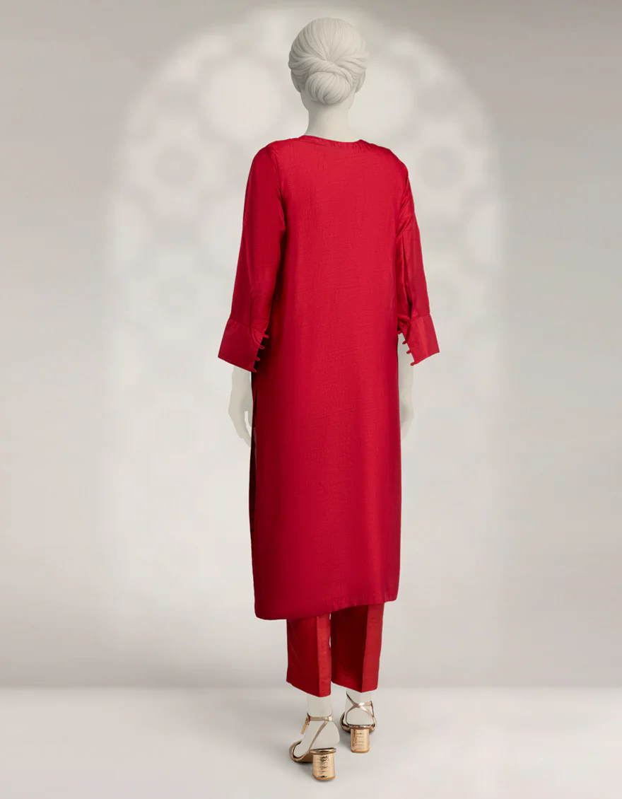 MAROON RAW SILK KURTI | JJLK-W-JFS-25-222 FB/ELFESYA-02 - Image 2