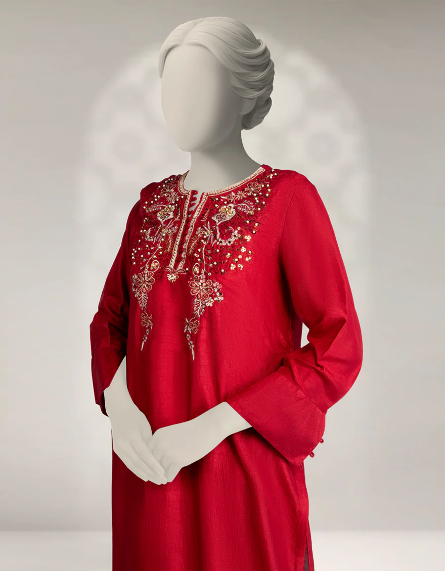 MAROON RAW SILK KURTI | JJLK-W-JFS-25-222 FB/ELFESYA-02 - Image 3