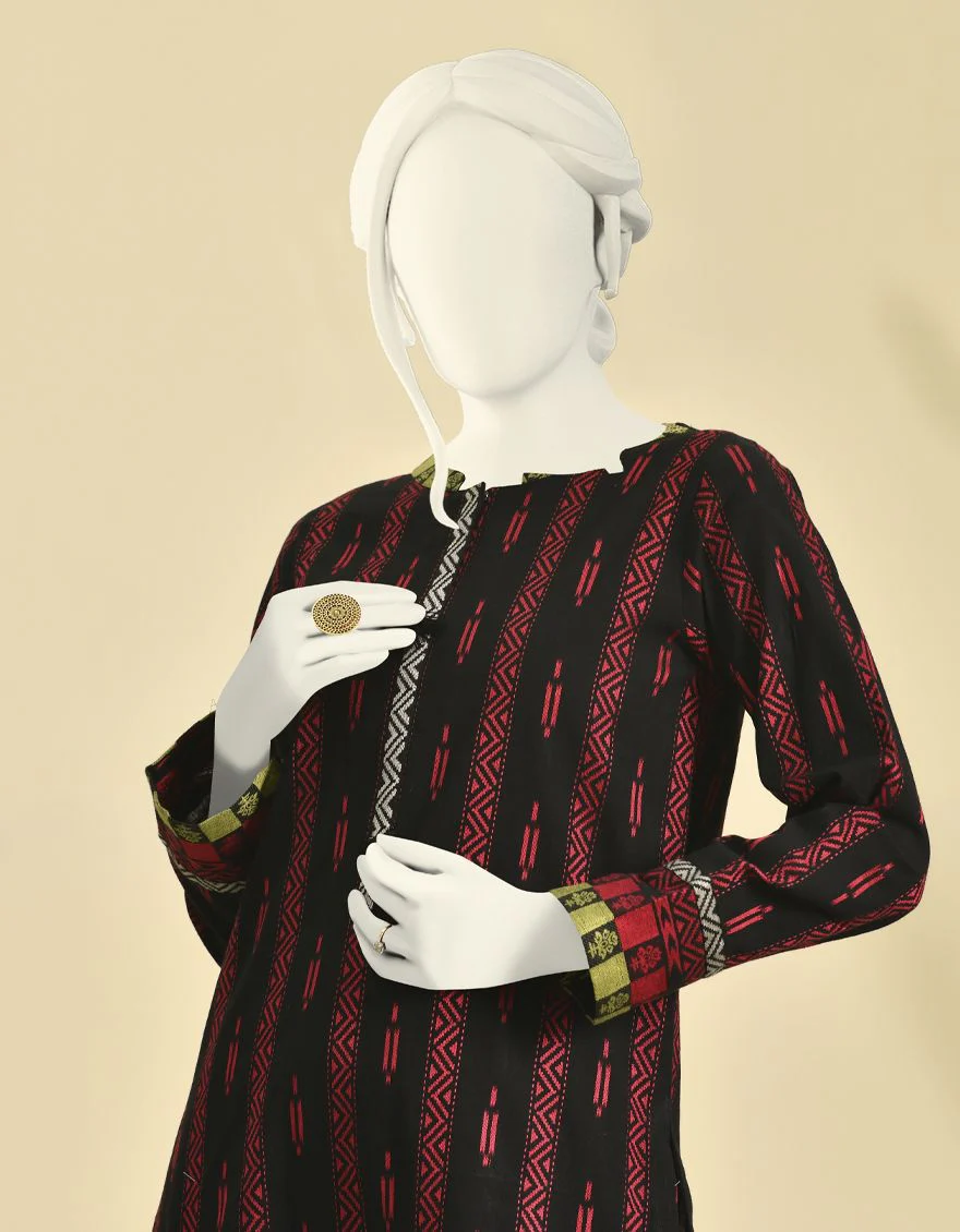 BLACK JACQUARD KURTI | JJLK-W-JPWK-US-21-617 FB/JAMDANI - Image 3
