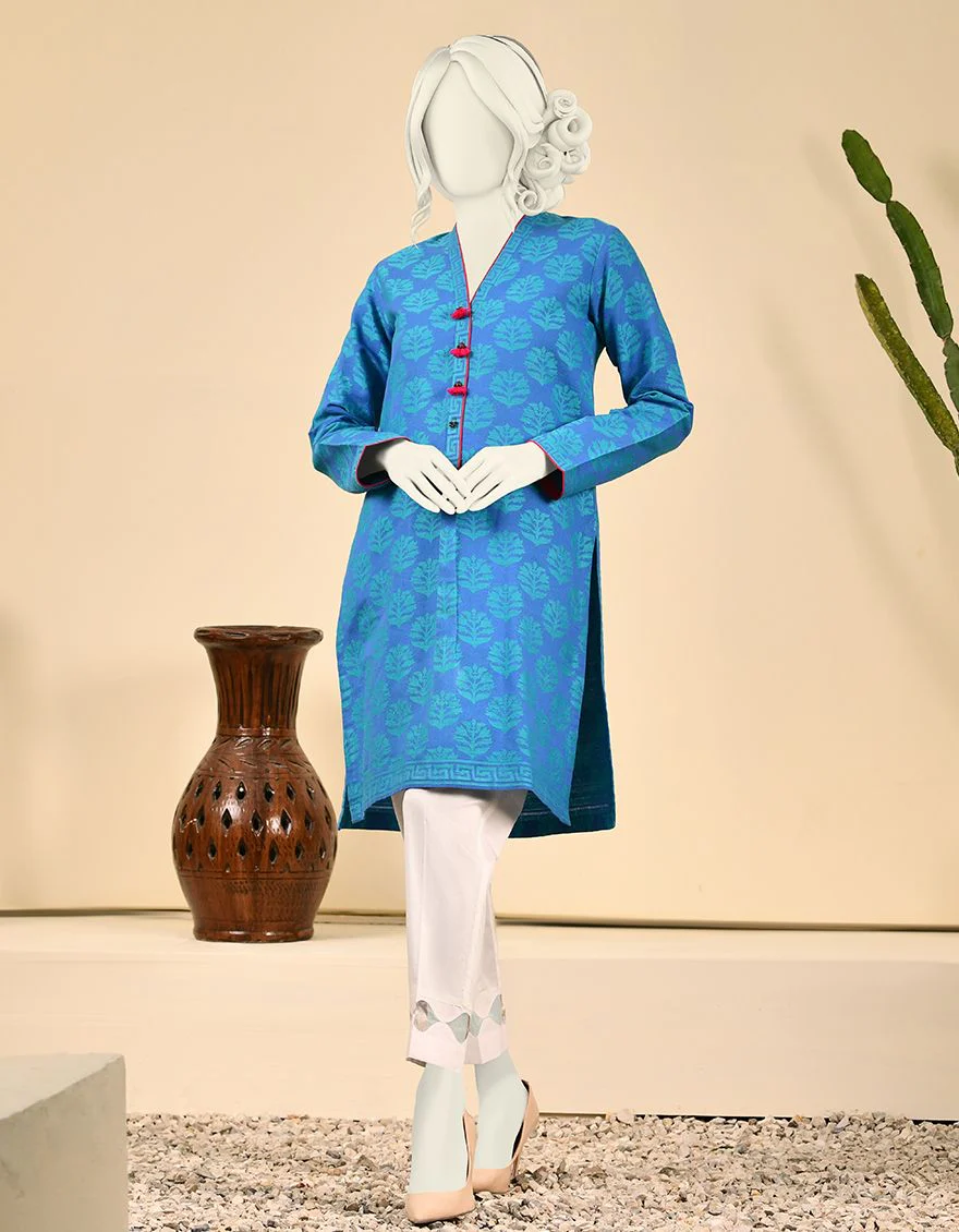 BLUE JACQUARD KURTI | JJLK-W-JPWK-US-21-619 FB/LIVING COLOUR