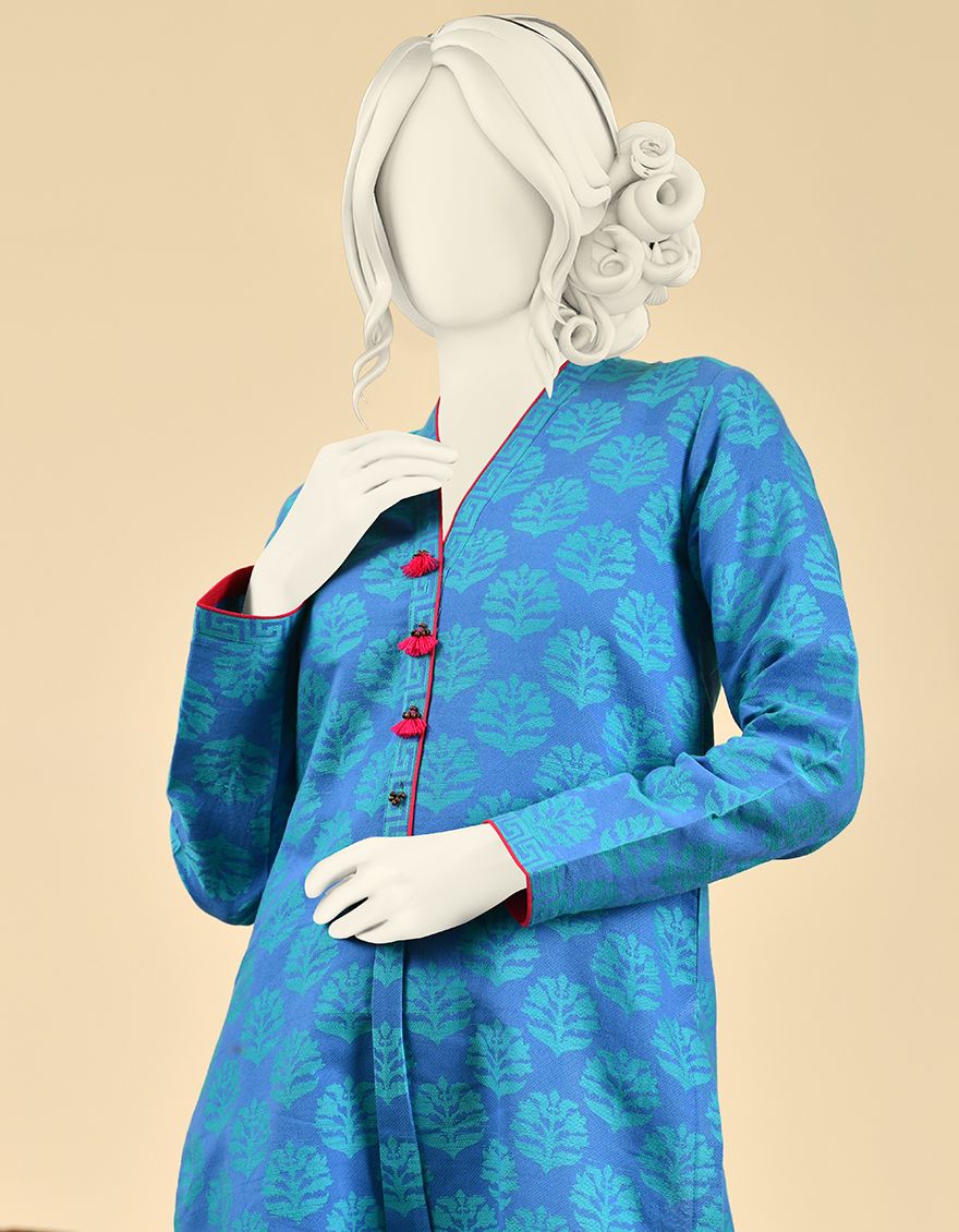 BLUE JACQUARD KURTI | JJLK-W-JPWK-US-21-619 FB/LIVING COLOUR - Image 3