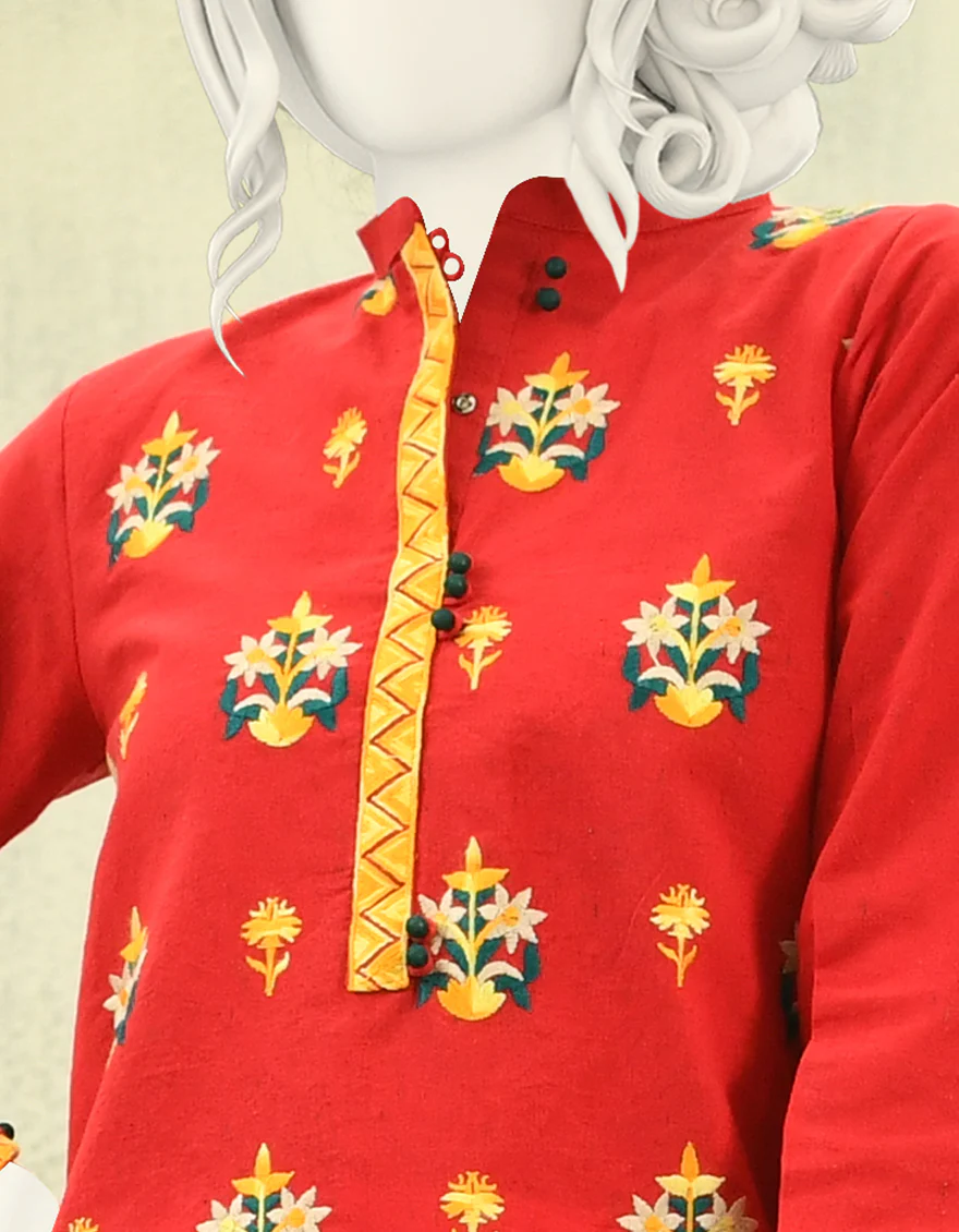 RED KARANDI KURTI | JJLK-W-JPWK-US-21-640 FB/RED - Image 3