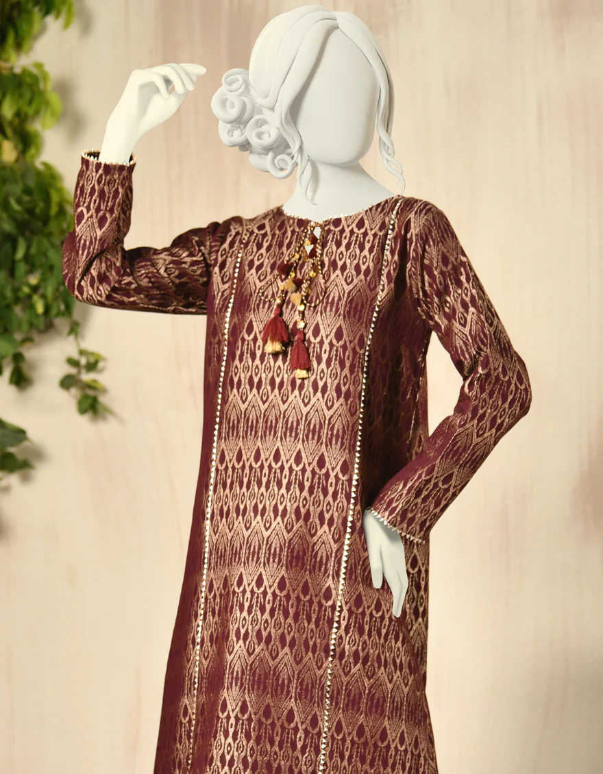 BROWN JACQUARD KURTI | JJLK-W-JPWK-US-22-807 FB/FF-480 (IKAT) - Image 4