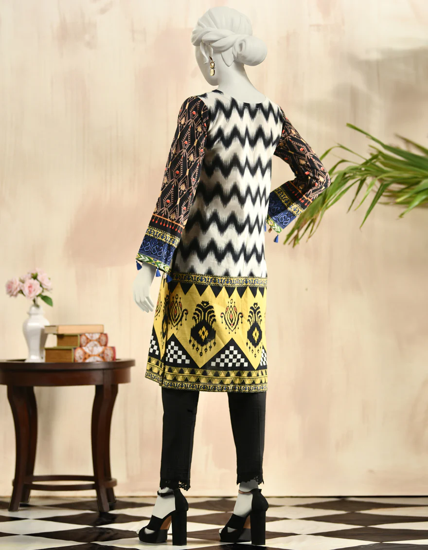 BLACK & WHITE KHADDAR KURTI | JJLK-W-JPWK-US-22-813 FB/TURBAT - Image 2