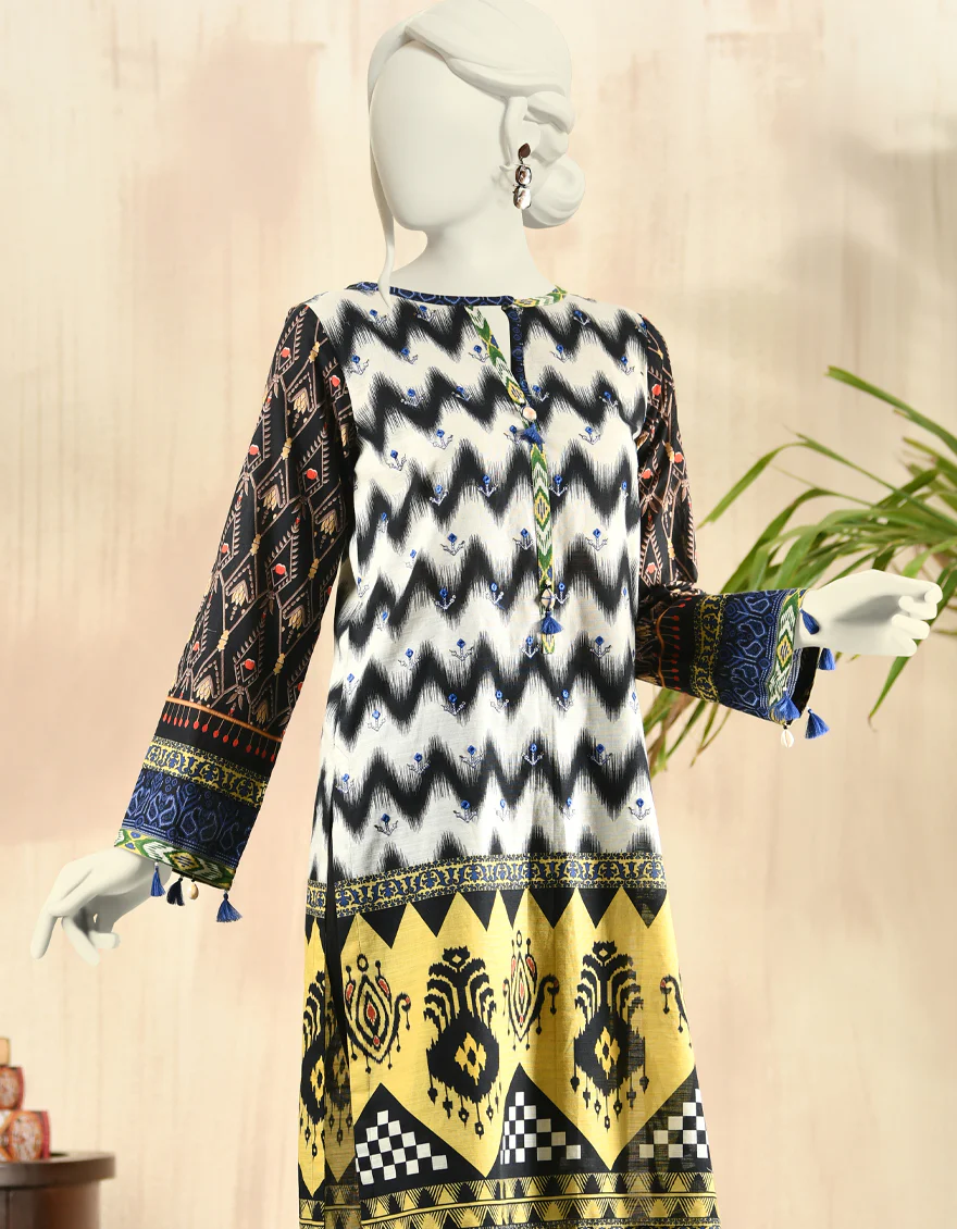 BLACK & WHITE KHADDAR KURTI | JJLK-W-JPWK-US-22-813 FB/TURBAT - Image 4