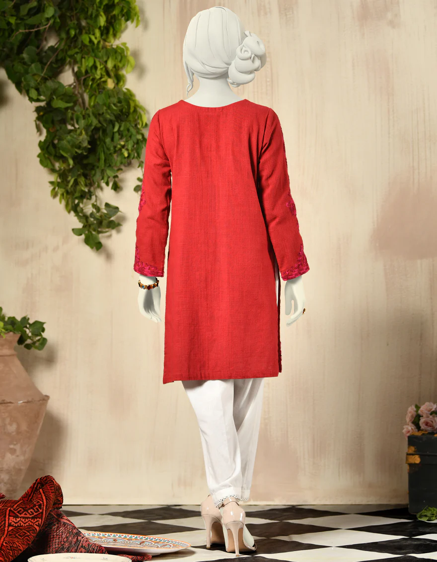 RED KHADDAR KURTI | JJLK-W-JPWK-US-22-817 FB/FF-021 - Image 2