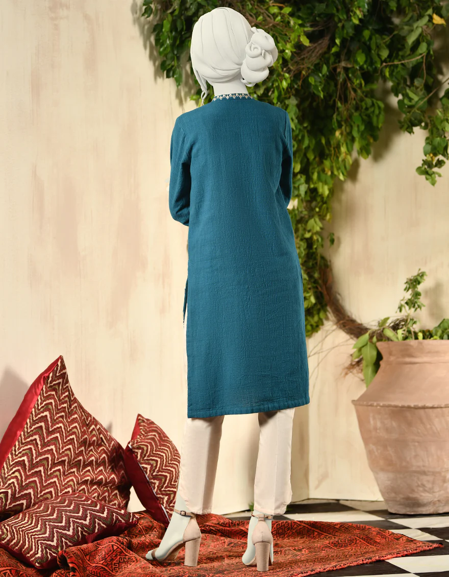 TEAL BLUE KHADDAR KURTI | JJLK-W-JPWK-US-22-818 FB/FF-021 - Image 2