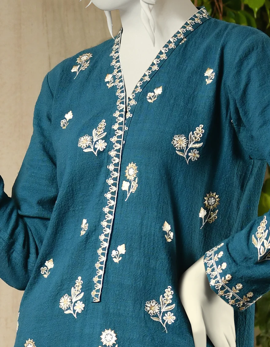 TEAL BLUE KHADDAR KURTI | JJLK-W-JPWK-US-22-818 FB/FF-021 - Image 3