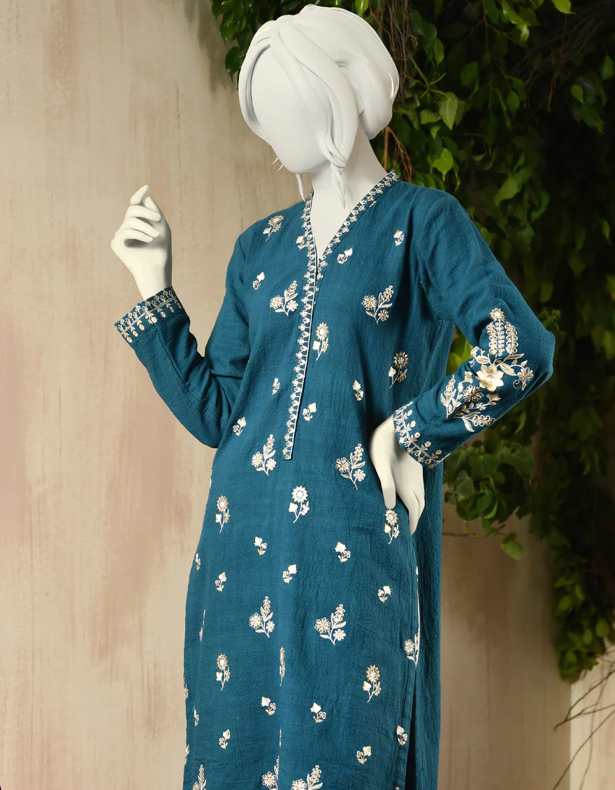 TEAL BLUE KHADDAR KURTI | JJLK-W-JPWK-US-22-818 FB/FF-021 - Image 4