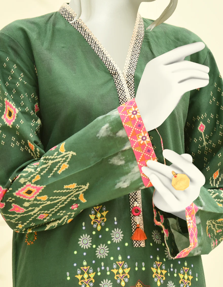 GREEN CAMBRIC KURTI | JJLK-W-JPWK-US-22-849 FB/CORAL - Image 2