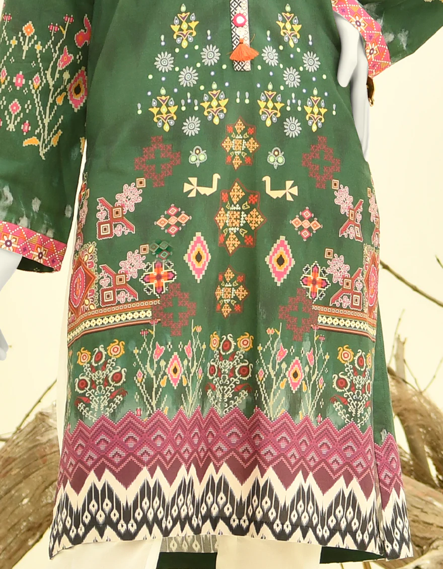 GREEN CAMBRIC KURTI | JJLK-W-JPWK-US-22-849 FB/CORAL - Image 3