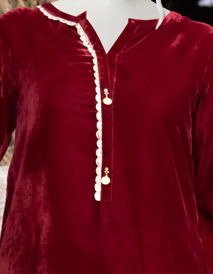 MAROON VELVET KURTI | JJLK-W-JPWK-US-22-863 FB/FF-328 - Image 2