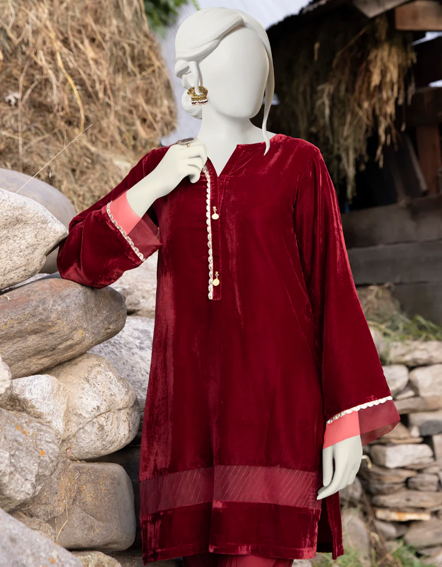 MAROON VELVET KURTI | JJLK-W-JPWK-US-22-863 FB/FF-328 - Image 3