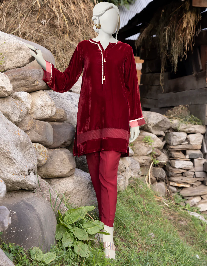 MAROON VELVET KURTI | JJLK-W-JPWK-US-22-863 FB/FF-328 - Image 4