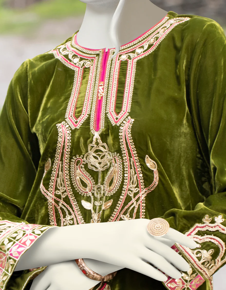 OLIVE VELVET KURTI | JJLK-W-JPWK-US-22-868 FB/FF-328 - Image 3