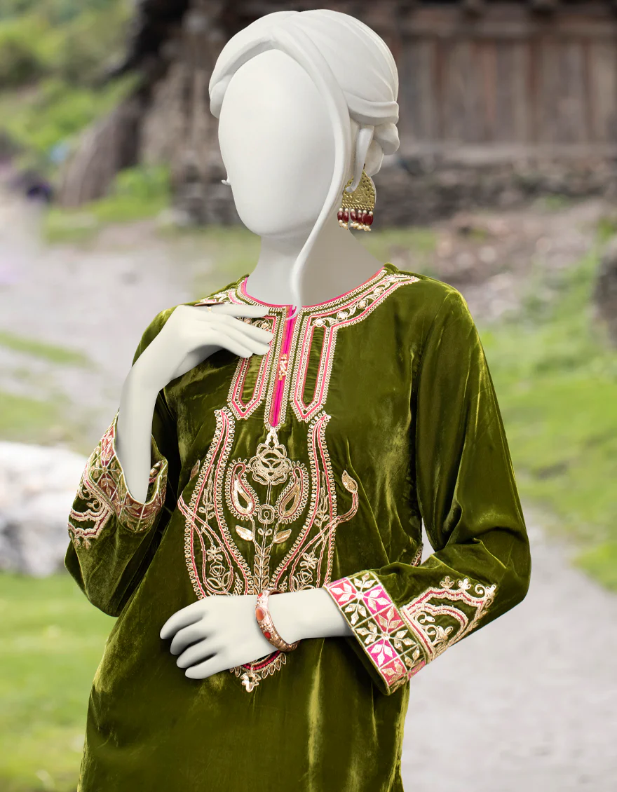 OLIVE VELVET KURTI | JJLK-W-JPWK-US-22-868 FB/FF-328 - Image 4