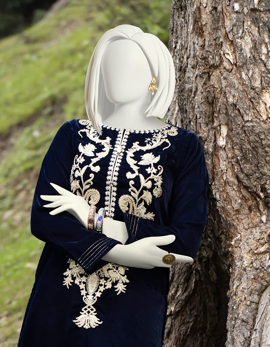 NAVY BLUE VELVET KURTI | JJLK-W-JPWK-US-22-872 FB/FF-328 - Image 3