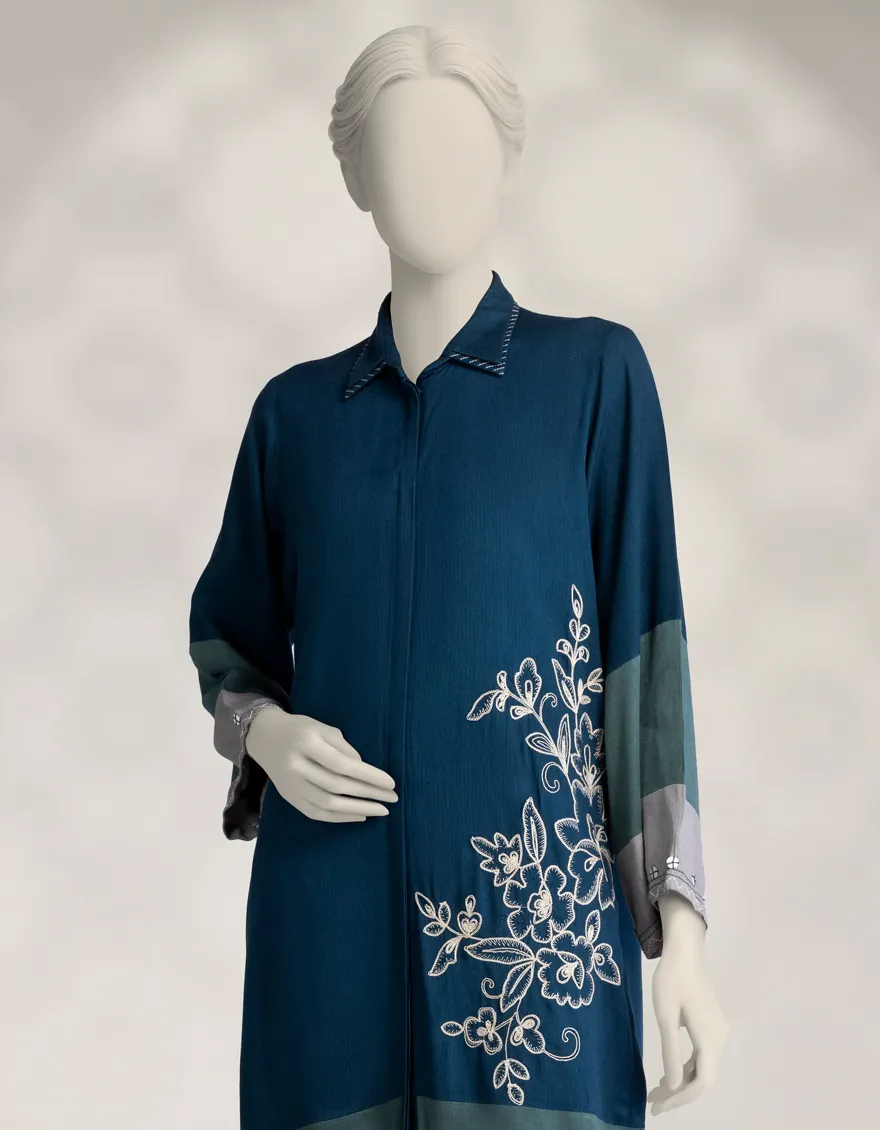 BLUE PASHMINA KURTI | JJLK-W-JSS-25-565 FB/VIBRANT BANDS-04 - Image 2