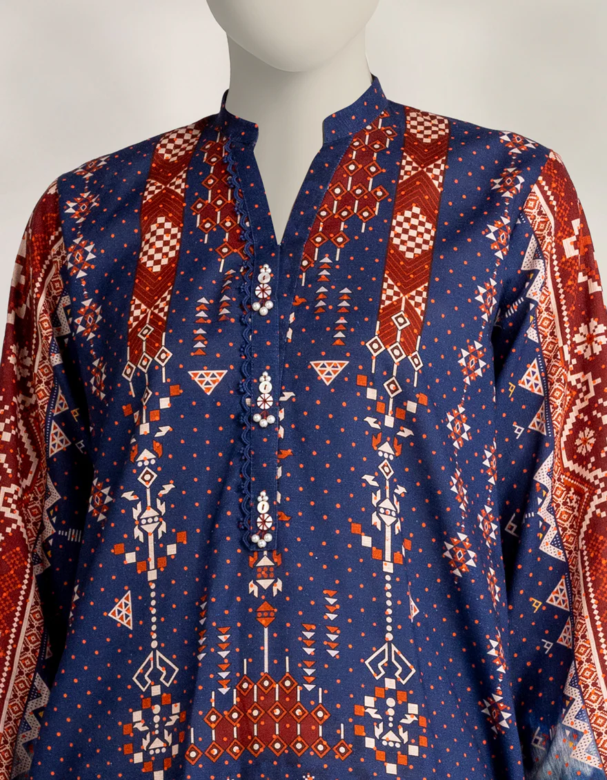 BLUE KHADDAR SLUB KURTI | JJLK-W-JSS-25-566 FB/MOROCCAN RUG-01 - Image 3