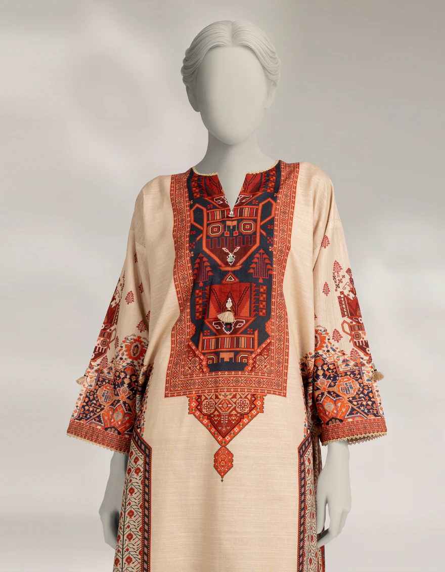 BROWN KHADDAR SLUB KURTI | JJLK-W-JSS-25-568 FB/MOROCCAN RUG-03 - Image 3