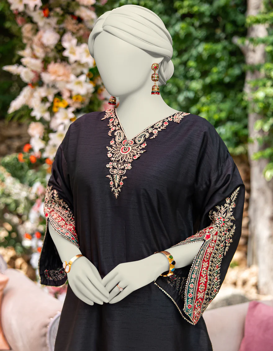 BLACK RAW SILK KURTI | JJLK-W-JWS-24-3018 FB/ELFESYA-3 - Image 3
