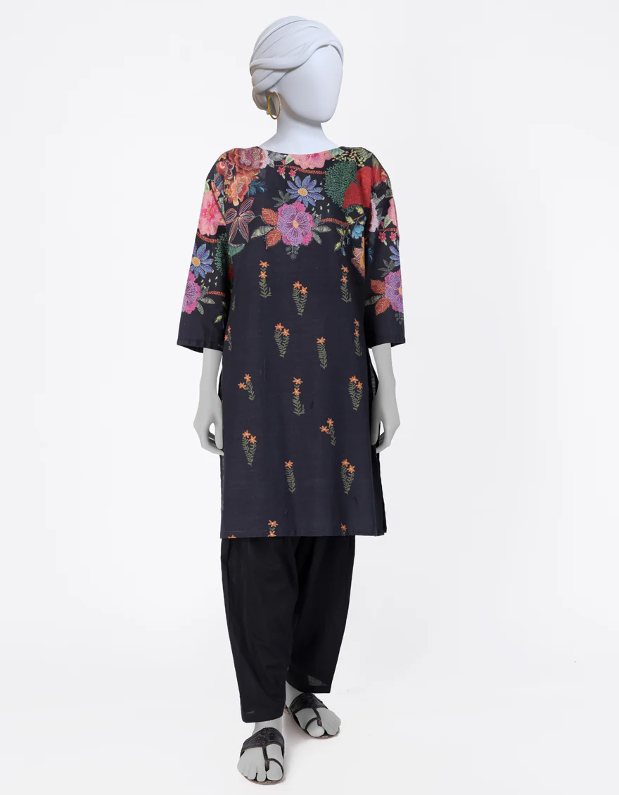 BLACK KHADDAR KURTI | JJLK-W-JWS-24-3041 FB/MUGHAL MEJESTY-2