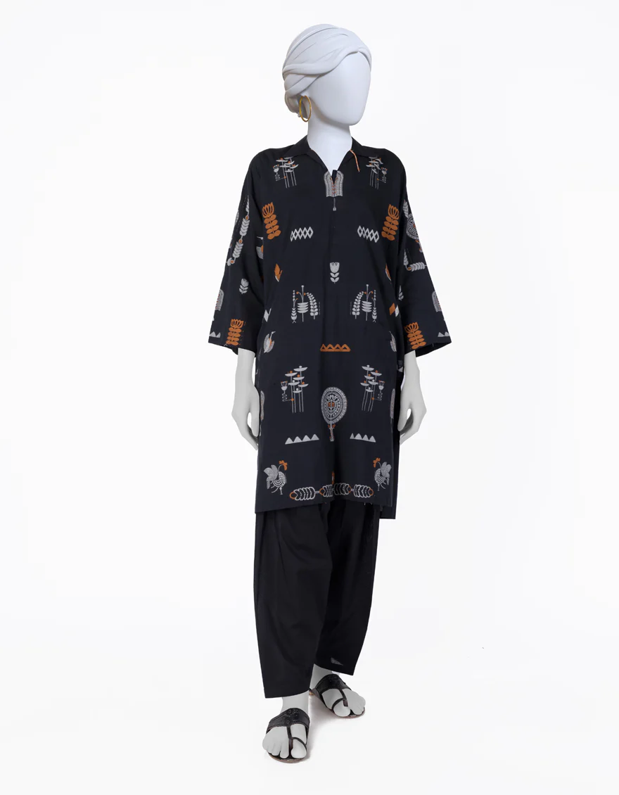 BLACK KHADDI KURTI | JJLK-W-JWS-24-3045 FB/FOLK-02
