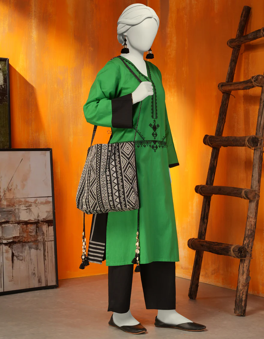 GREEN KHADDI KURTI | JJLK-W-JWS-24-3050 FB/GEOMATRIC SYMPHONY-03