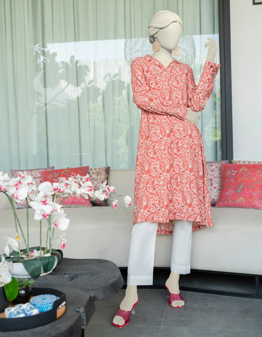 RED KHADDI KURTI | JJLK-W-JWS-24-3077 FB/BOLD PRINT-01 - Image 3