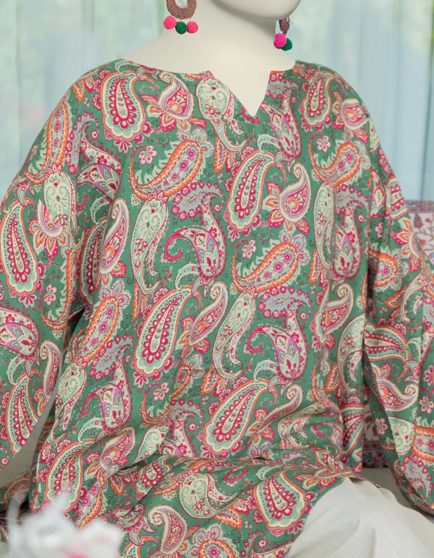 GREEN KHADDI KURTI | JJLK-W-JWS-24-3078 FB/BOLD PRINT-02 - Image 2