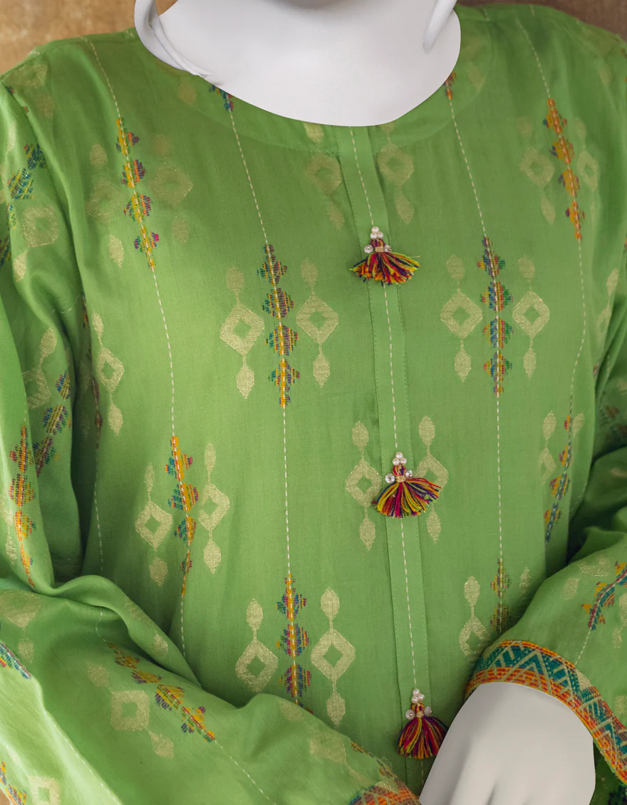 GREEN JACQUARD KURTI | JJLK-W-JWS-US-22-3025 FB/V-WARP-004 - Image 3