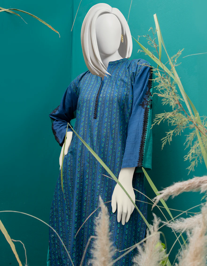 GREEN-BLUE KHADDAR KURTI | JJLK-W-JWS-US-22-3032 FB/PRUSSIAN - Image 2