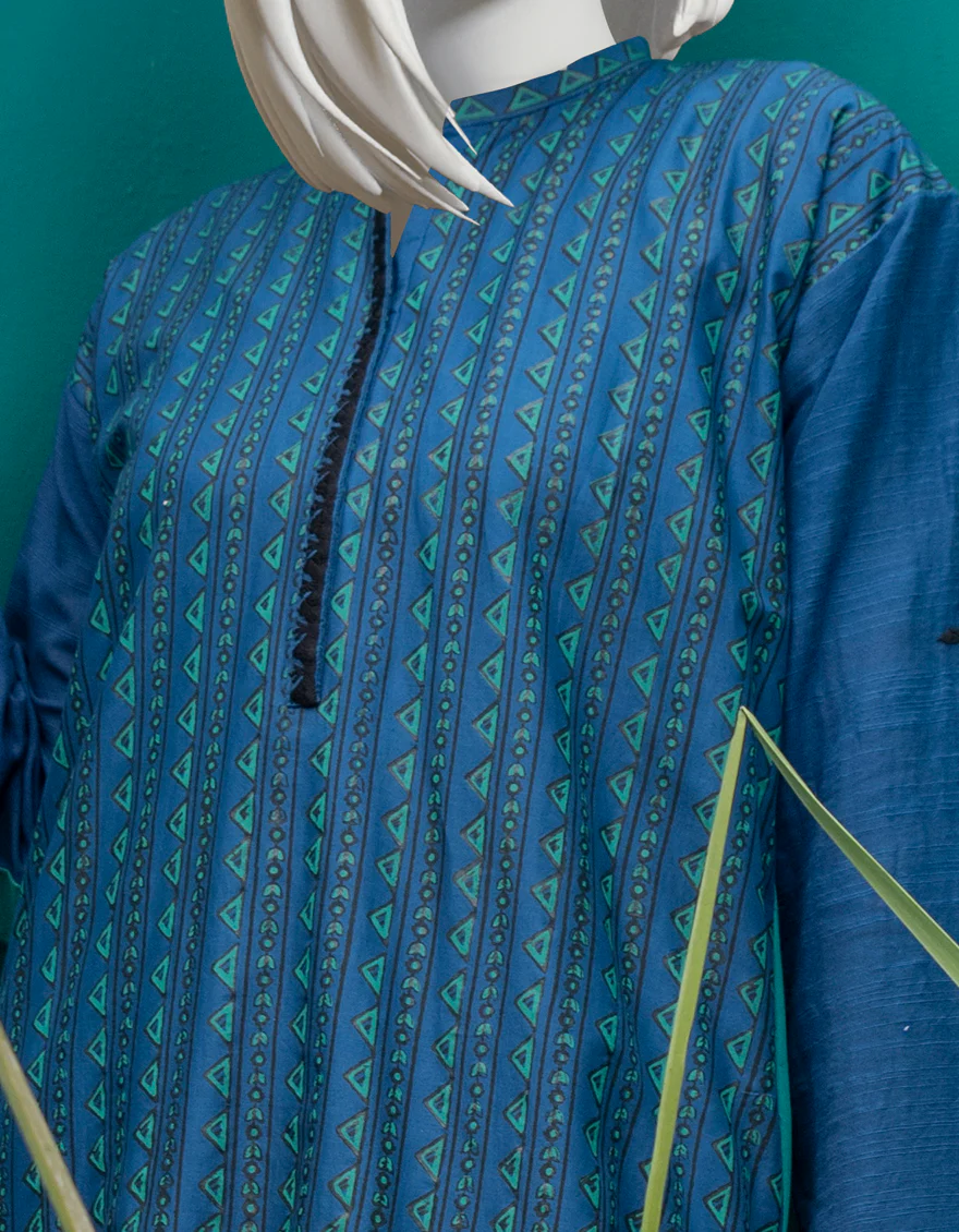 GREEN-BLUE KHADDAR KURTI | JJLK-W-JWS-US-22-3032 FB/PRUSSIAN - Image 3
