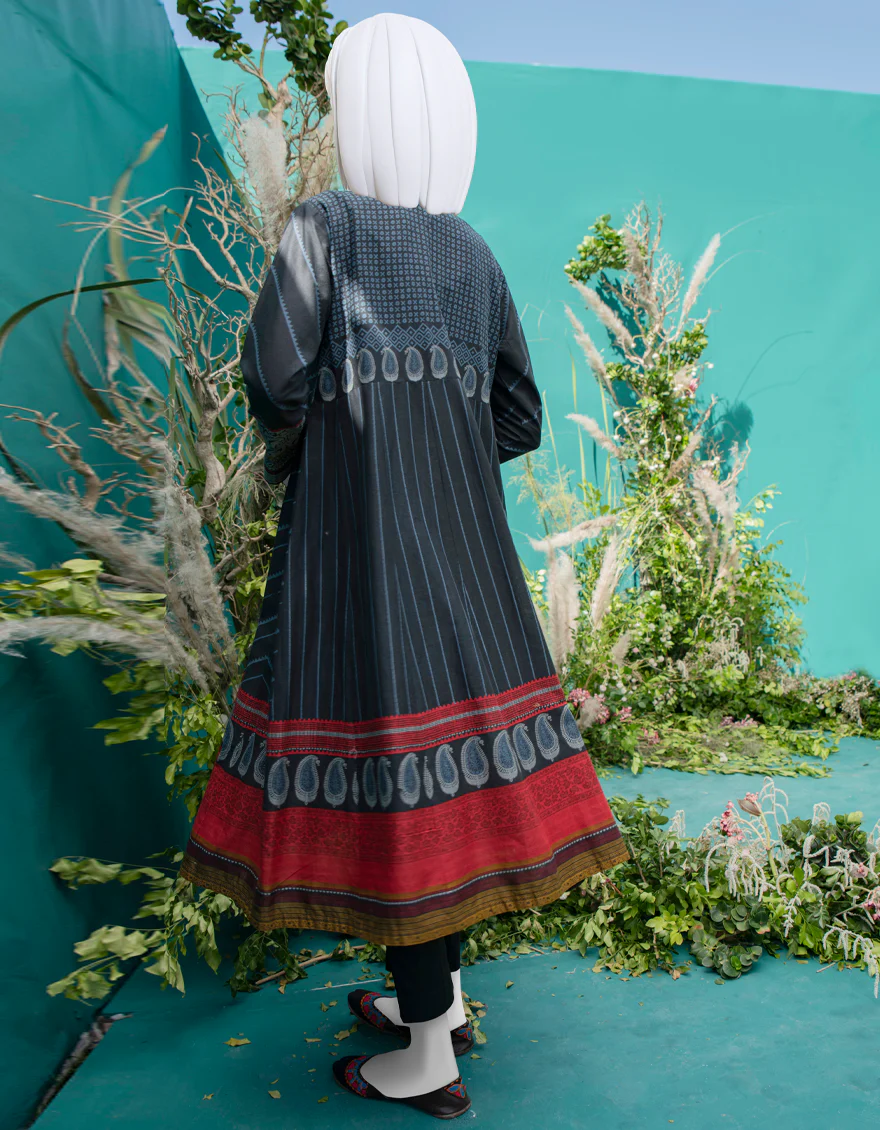 BLACK LAWN KURTI | JJLK-W-JWS-US-22-3038 FB/STEEL - Image 2
