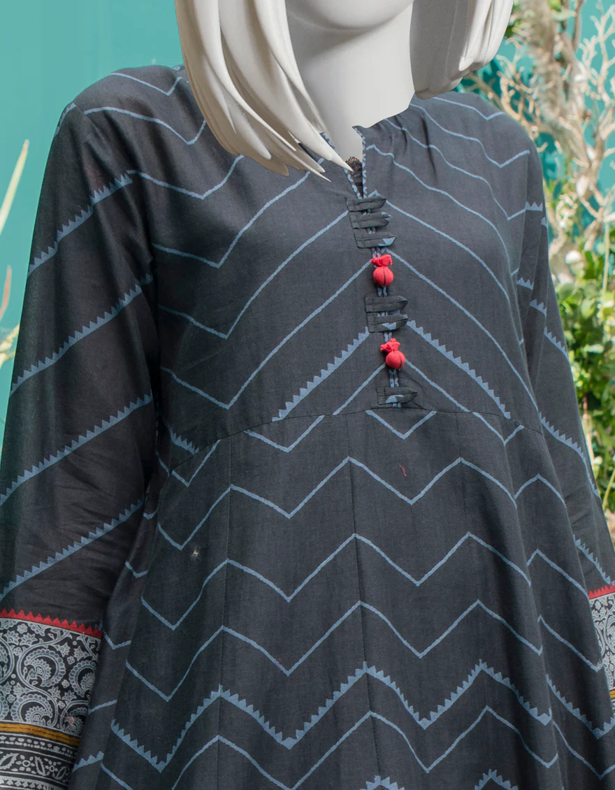BLACK LAWN KURTI | JJLK-W-JWS-US-22-3038 FB/STEEL - Image 3