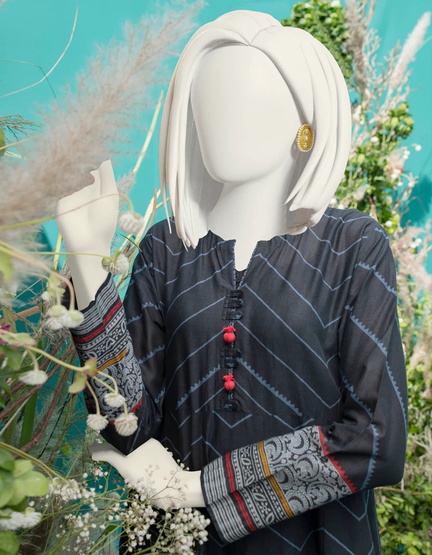 BLACK LAWN KURTI | JJLK-W-JWS-US-22-3038 FB/STEEL - Image 4
