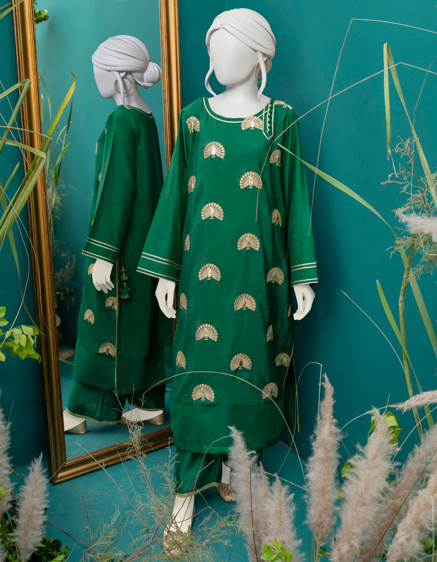 BOTTLE GREEN RAW SILK KURTI | JJLK-W-JWS-US-22-3057 FB/MORNI-627