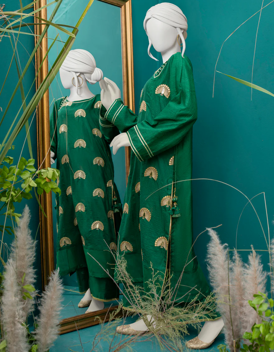 BOTTLE GREEN RAW SILK KURTI | JJLK-W-JWS-US-22-3057 FB/MORNI-627 - Image 2