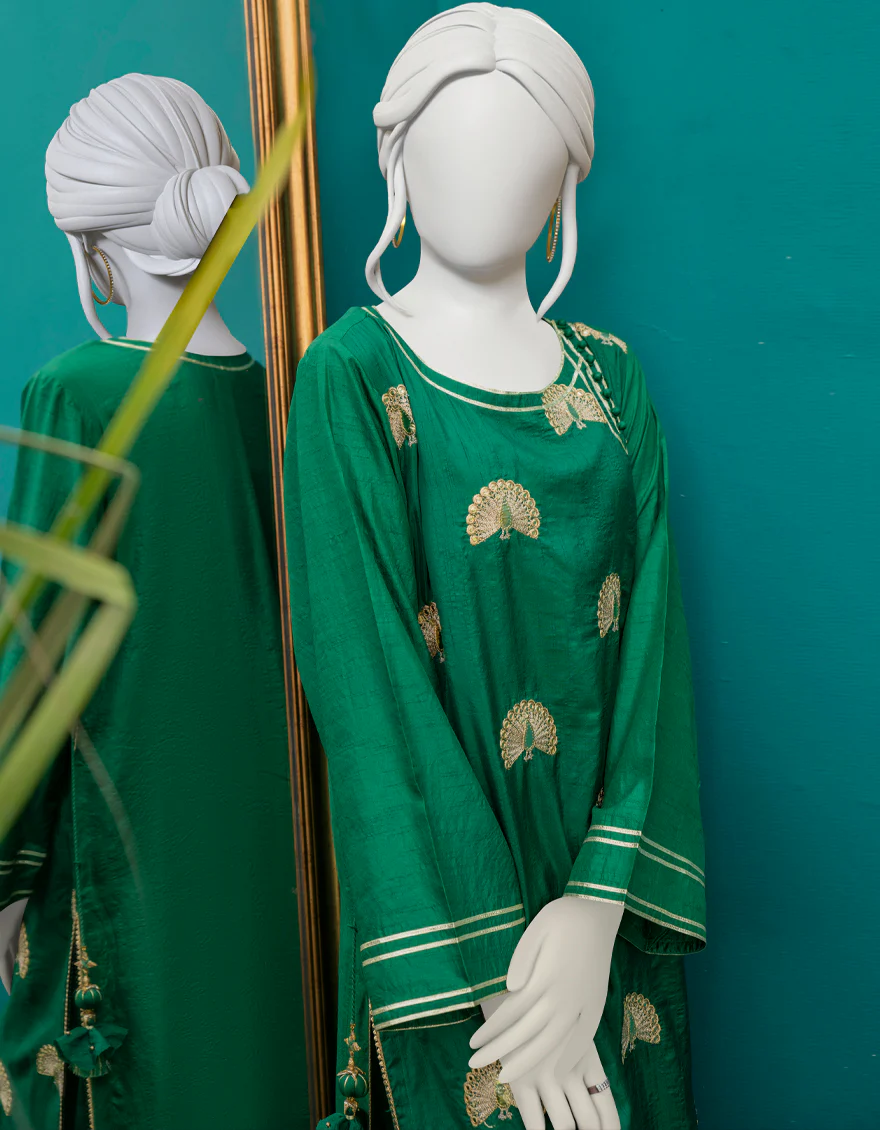 BOTTLE GREEN RAW SILK KURTI | JJLK-W-JWS-US-22-3057 FB/MORNI-627 - Image 3