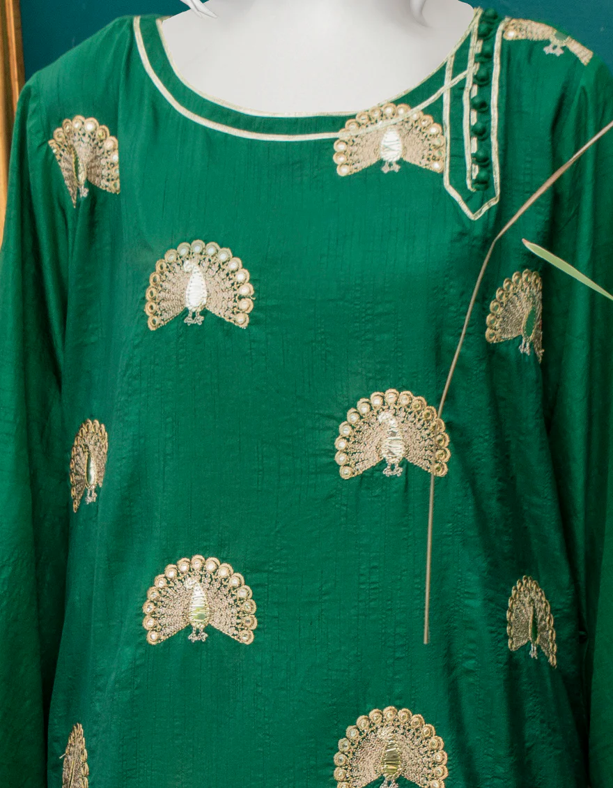 BOTTLE GREEN RAW SILK KURTI | JJLK-W-JWS-US-22-3057 FB/MORNI-627 - Image 4