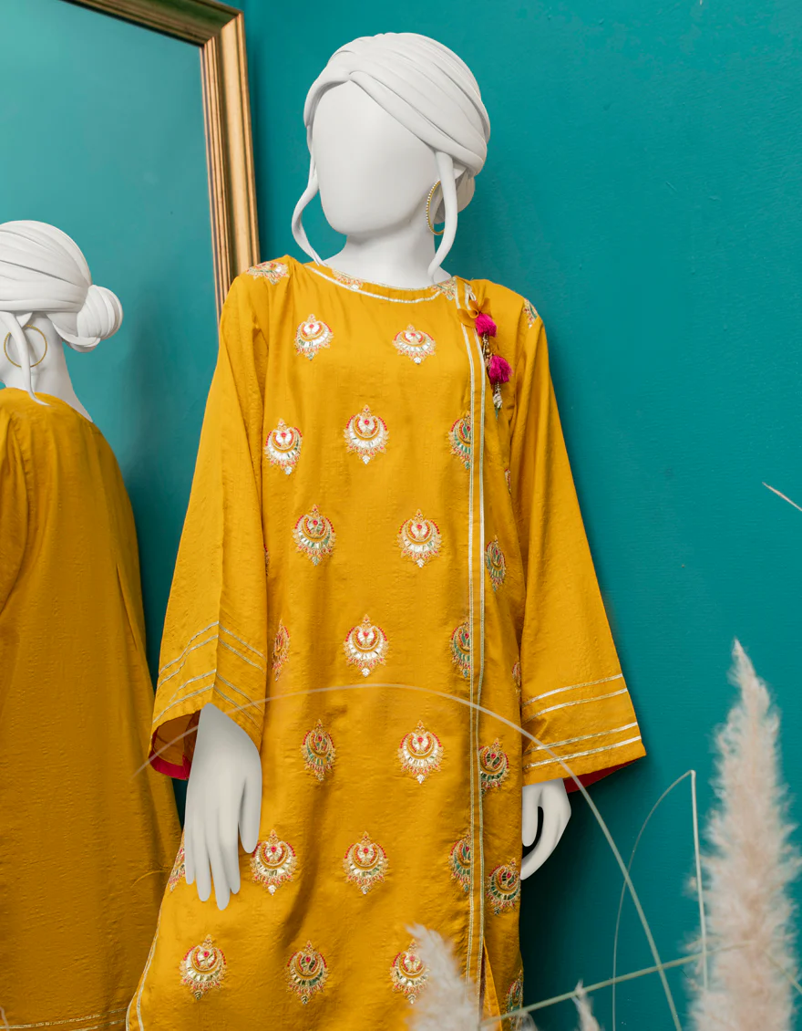 MUSTARD RAW SILK KURTI | JJLK-W-JWS-US-22-3058 FB/PHOOL BUTA - Image 2