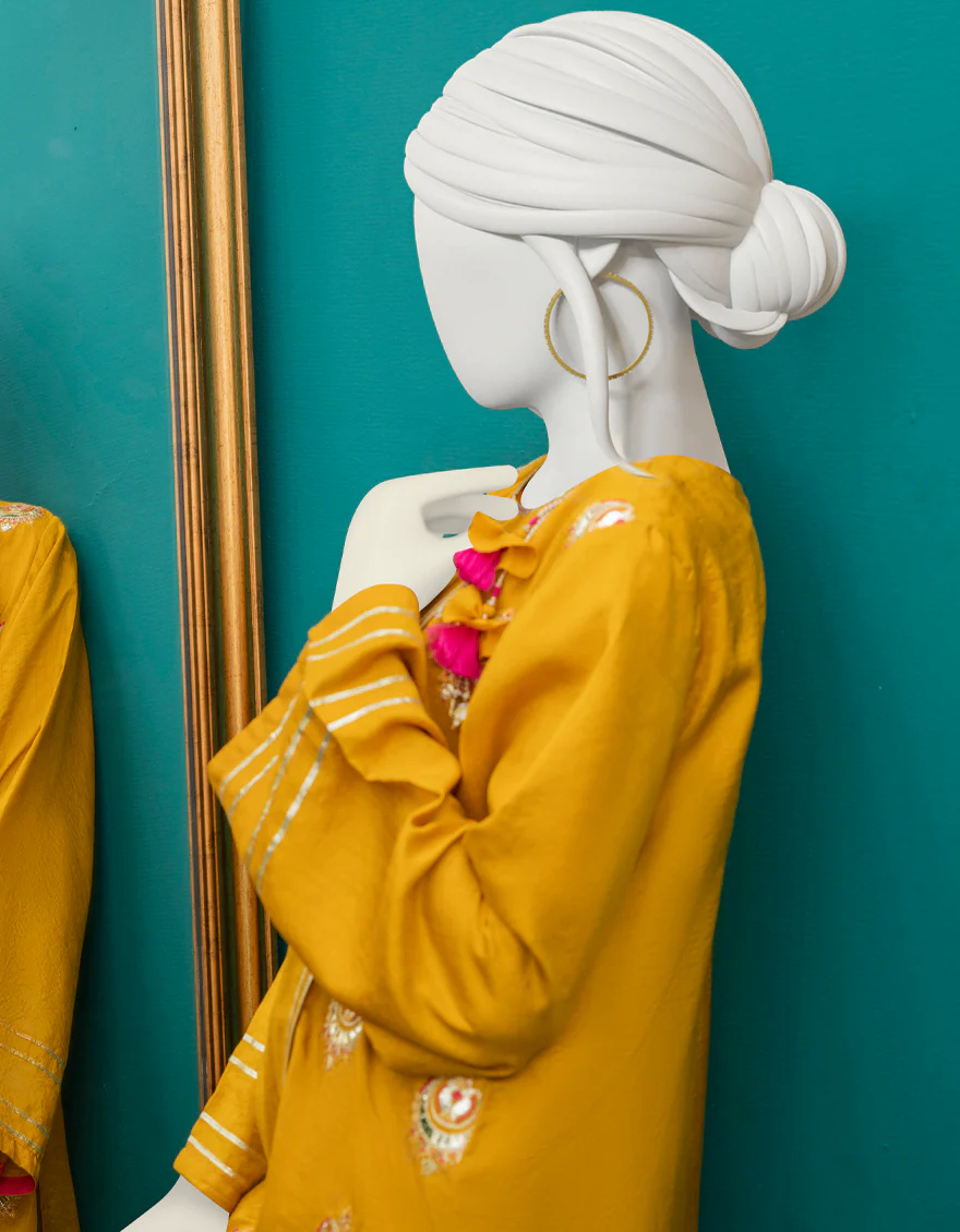 MUSTARD RAW SILK KURTI | JJLK-W-JWS-US-22-3058 FB/PHOOL BUTA - Image 3