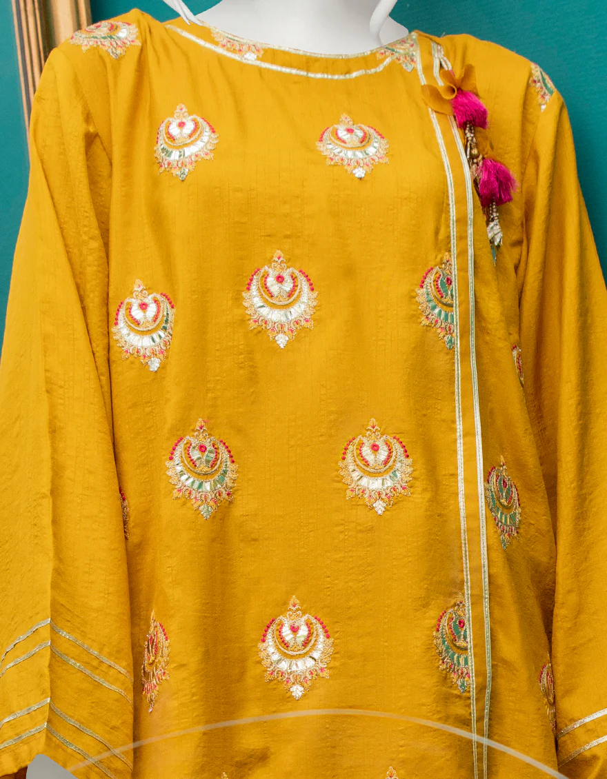MUSTARD RAW SILK KURTI | JJLK-W-JWS-US-22-3058 FB/PHOOL BUTA - Image 4
