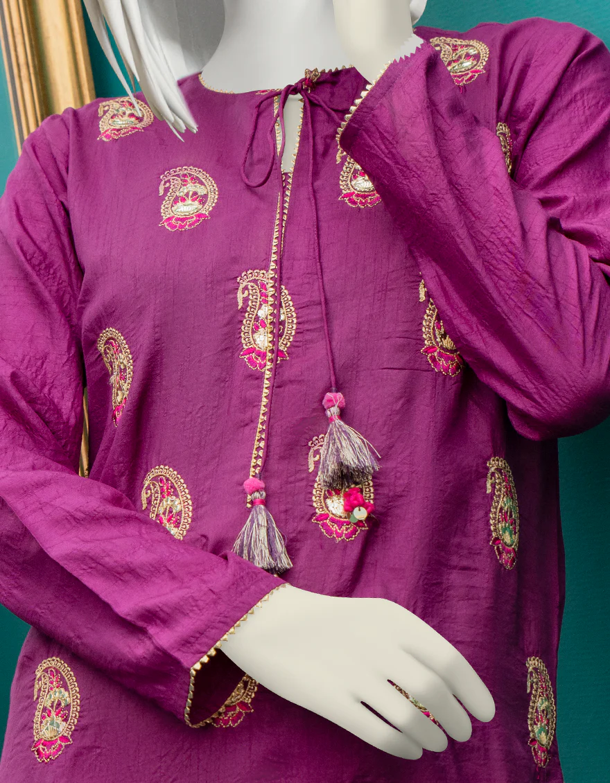 PURPLE RAW SILK KURTI | JJLK-W-JWS-US-22-3060 FB/PAISLEY-627 - Image 2