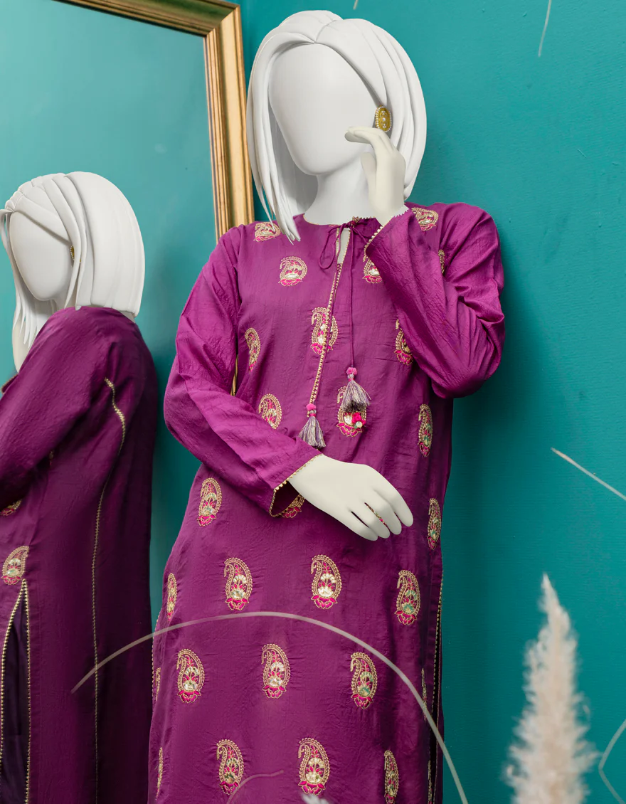 PURPLE RAW SILK KURTI | JJLK-W-JWS-US-22-3060 FB/PAISLEY-627 - Image 3