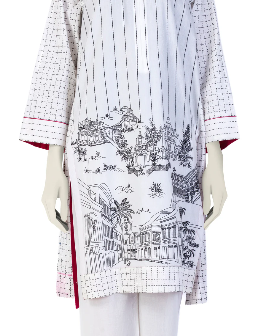WHITE CAMBRIC KURTI | JJLK-W-JWS-US-23-3042 FB/TOILE-1 - Image 3