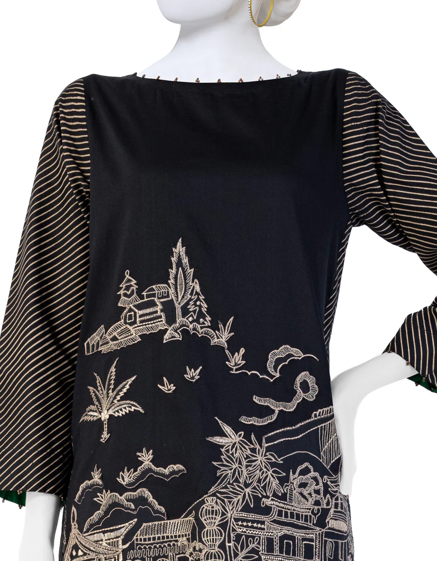 BLACK CAMBRIC KURTI | JJLK-W-JWS-US-23-3043 FB/TOILE-2 - Image 3