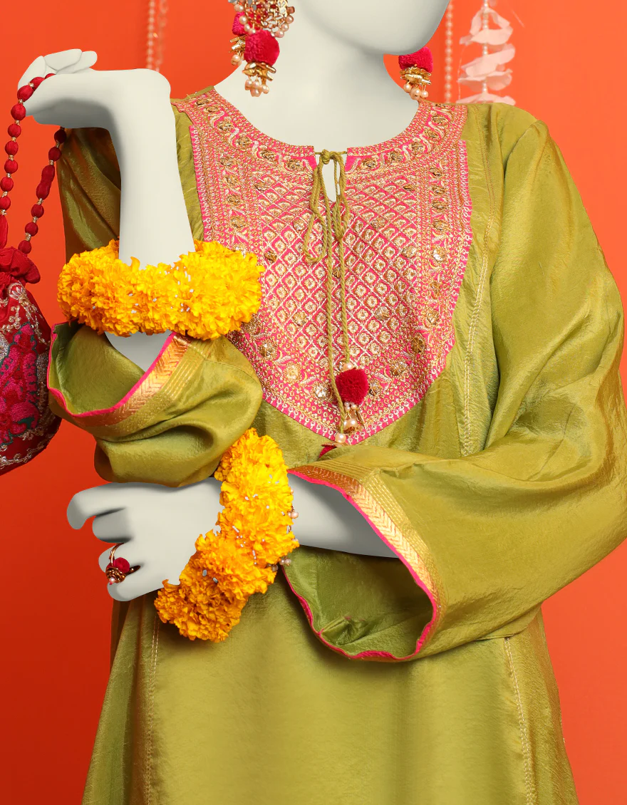GREEN KURTI | JJLK-W-JWS-US-23-3047 FB/GOTA VINTAGE-8 - Image 2