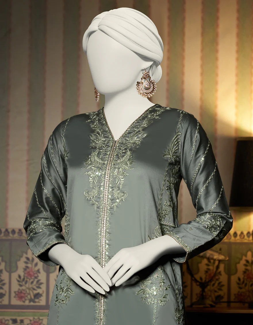 SEA GREEN COTTON SATIN KURTI | JJLK-W-JWS-US-23-3056 FB/HF-184 - Image 3