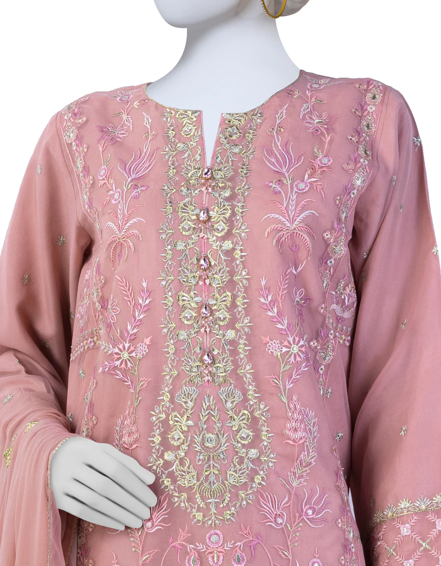 PINK ORGANZA 3PC UNSTITCHED | JJLS-S-JFU-24-701 FB/JH-277 - Image 3